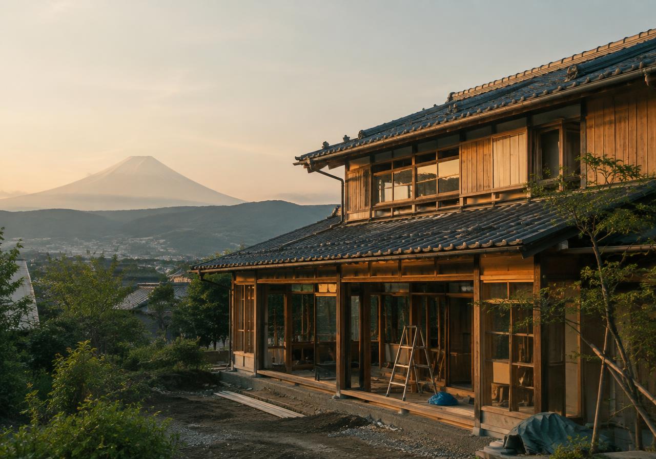 House in Kōfu, Yamanashi, with Mount Fuji